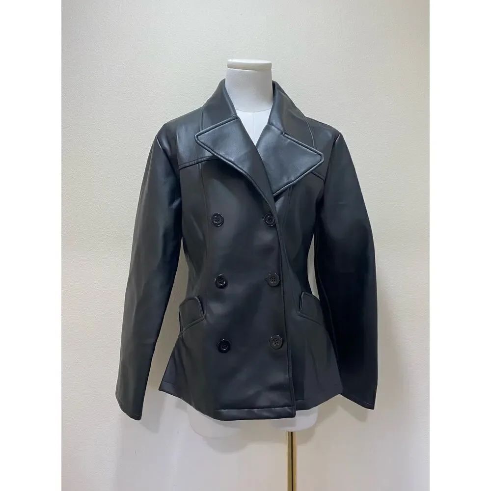 Outer Edge Y2K Vintage Faux Leather Jacket 2 Front Pockets Size S